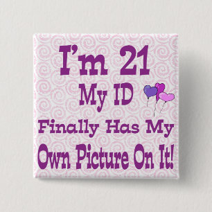 Badge Carré 5 Cm J'ai 21 ID bouton