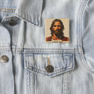 Badge Carré 5 Cm J'ai besoin de vous rétro Christ