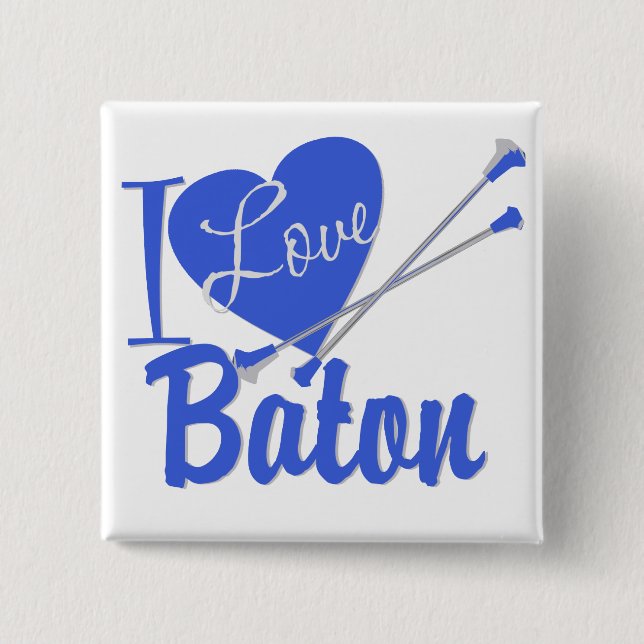 Badge Carré 5 Cm J'aime Baton (Devant)