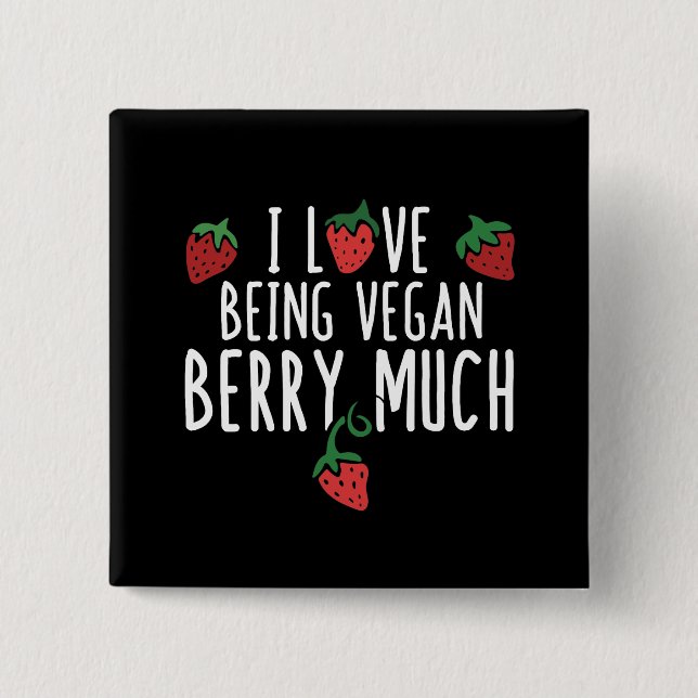 Badge Carré 5 Cm j'aime beaucoup la fraise vegan (Devant)