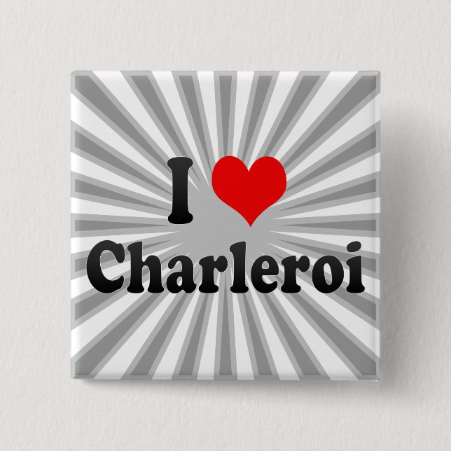 Badge Carré 5 Cm J'aime Charleroi, Belgique (Devant)
