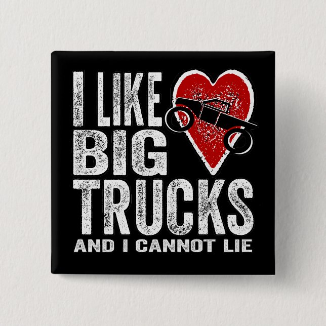 Badge Carré 5 Cm J'aime de GRANDS camions (Devant)