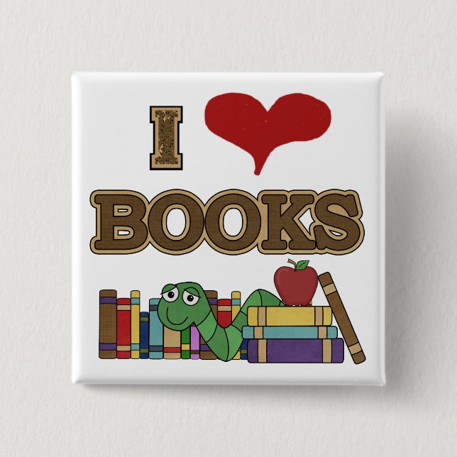 Badge Carré 5 Cm J'aime des livres (Devant)