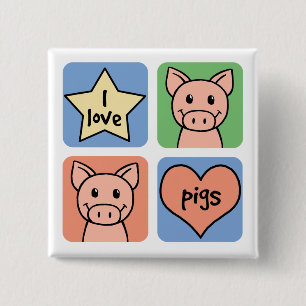 Badge Carré 5 Cm J'aime des porcs