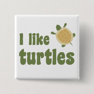 Badge Carré 5 Cm J'aime des tortues