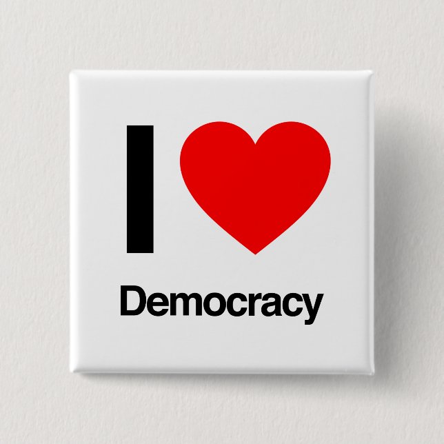 Badge Carré 5 Cm J'aime la démocratie (Devant)
