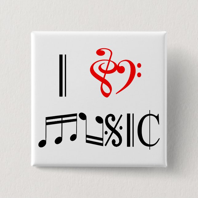 Badge Carré 5 Cm J'aime la musique (Devant)