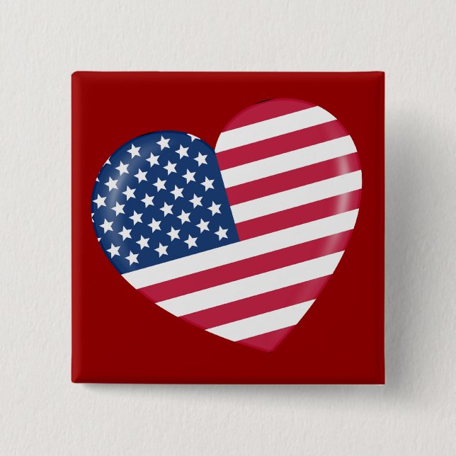 Badge Carré 5 Cm J'aime l'Amérique - coeur d'Américain patriote (Devant)
