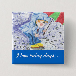 Badge Carré 5 Cm J'aime le bouton jours pluvieux