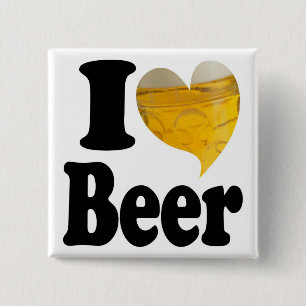 Badge Carré 5 Cm J'aime le cœur de bière