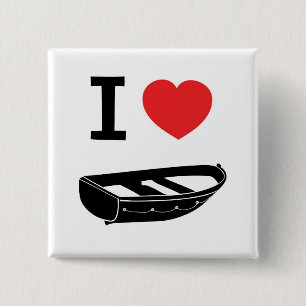 Badge Carré 5 Cm J'aime le coeur mon aviron/bateau de rangée