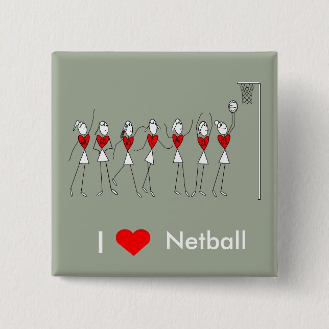 Badge Carré 5 Cm J'aime le net-ball de coeur (Devant)