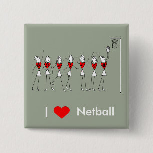 Badge Carré 5 Cm J'aime le net-ball de coeur