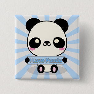Badge Carré 5 Cm J'aime le panda
