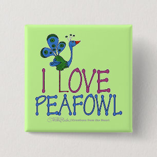 Badge Carré 5 Cm J'aime le Paon