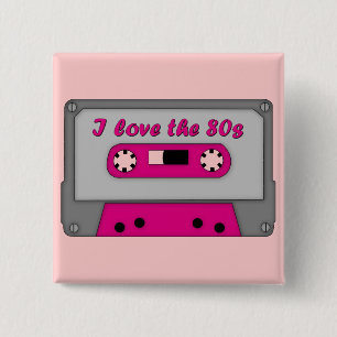 Badge Carré 5 Cm J'aime les années 80 (la cassette)