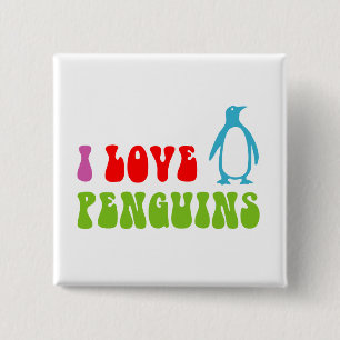 Badge Carré 5 Cm J'aime les pingouins
