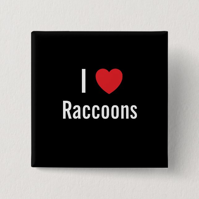 Badge Carré 5 Cm J'aime les Raccoons (Devant)