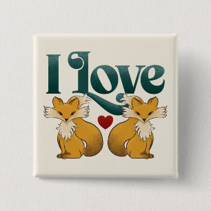 Badge Carré 5 Cm J'Aime Les Renards Mignons Coeur