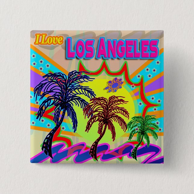 Badge Carré 5 Cm J'AIME Los Angeles Eternal Button (Devant)