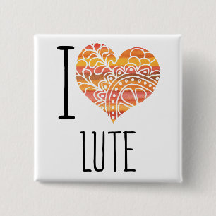 Badge Carré 5 Cm J'Aime Lute Orange Mandala Heart