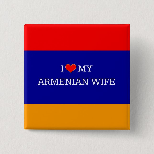 Badge Carré 5 Cm J'Aime Ma Femme Arménienne, Drapeau Arménien (Devant)