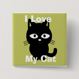 Badge Carré 5 Cm J'aime mon bouton de chat