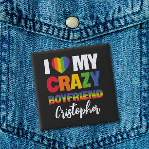 Badge Carré 5 Cm J'aime mon copain fou rainbow pride nom lgbtq