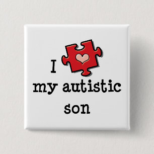 Badge Carré 5 Cm J'Aime Mon Fils Autiste Bouton