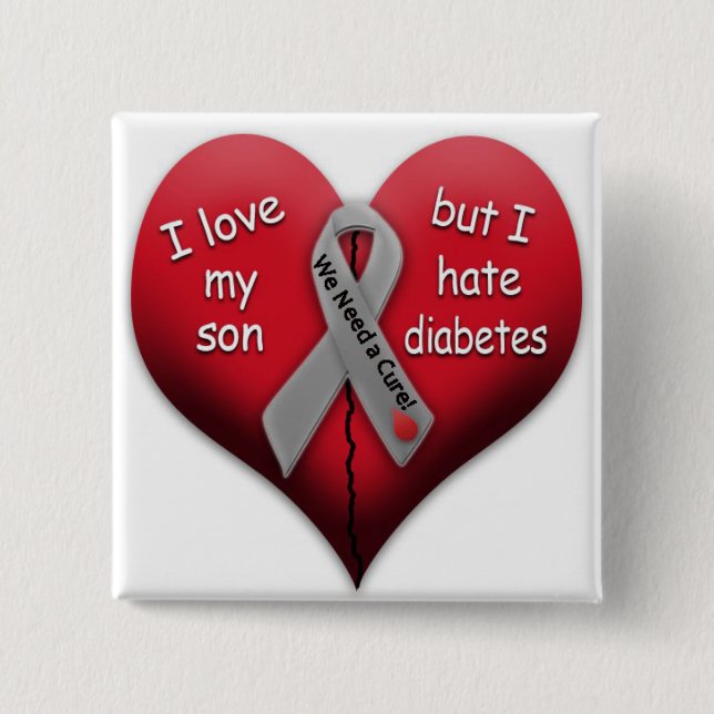 Badge Carré 5 Cm J'aime mon fils mais je déteste le diabète (Devant)