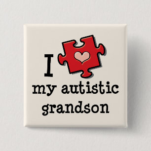 Badge Carré 5 Cm J'aime mon Pin autiste d'autisme de petit-fils