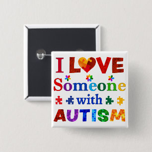 Badge Carré 5 Cm J'aime quelqu'un avec AUTISM
