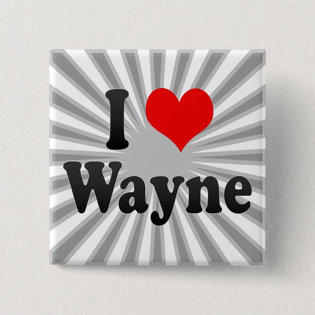Badge Carré 5 Cm J'aime Wayne, Etats-Unis (Devant)