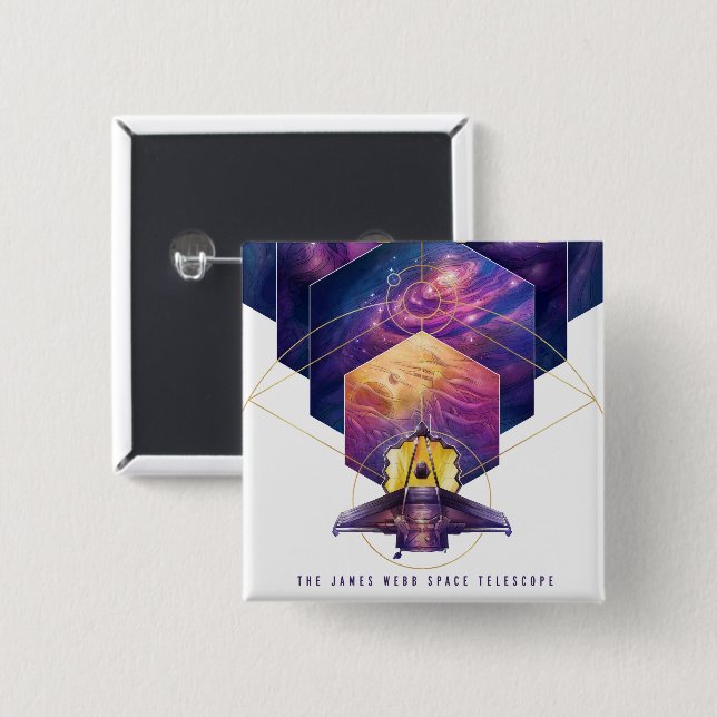 Badge Carré 5 Cm James Webb télescope spatial Illustration Art (Devant & derrière)