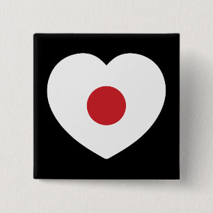 Badge Carré 5 Cm Japon   Coeur du drapeau japonais