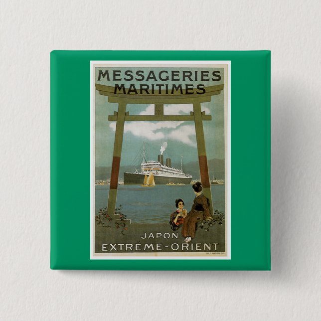 Badge Carré 5 Cm Japon Messegeries "Extrême-Orient" Maritimes (Devant)
