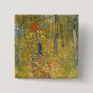 Badge Carré 5 Cm Jardin agricole Gustav Klimt avec Crucifix