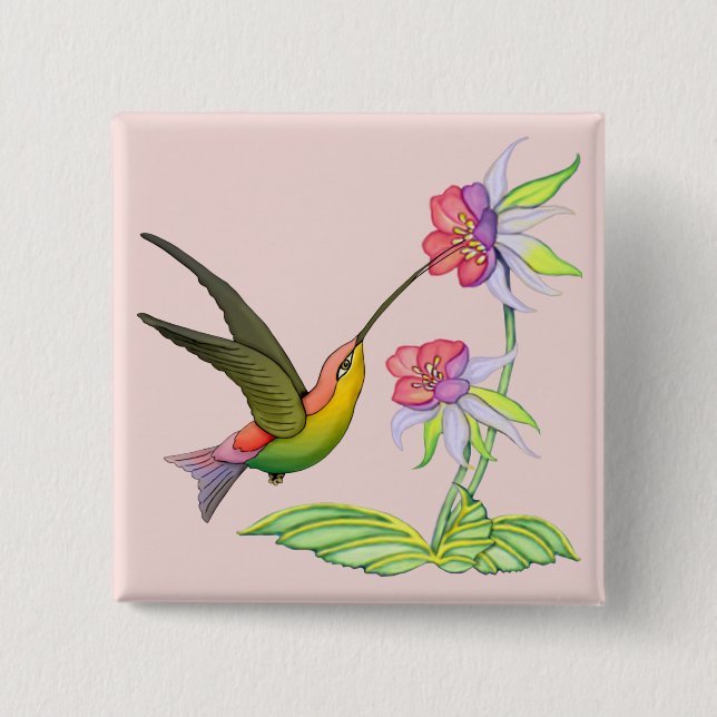 Badge Carré 5 Cm Jardin de colibri (Devant)
