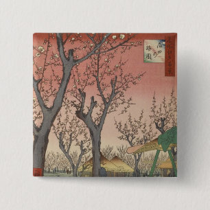 Badge Carré 5 Cm Jardin de prune fleuri d'arbre japonais