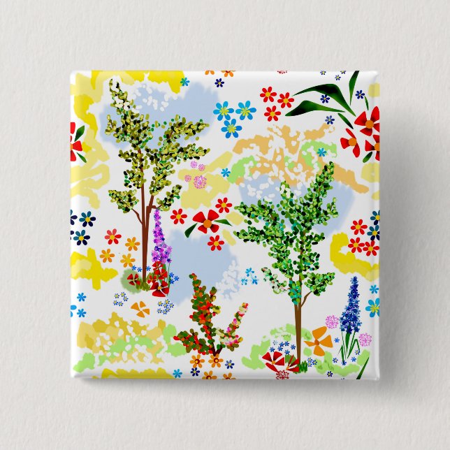 Badge Carré 5 Cm Jardin d'été (Devant)