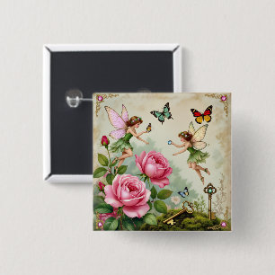 Badge Carré 5 Cm Jardin Enchanté des Fées Florales