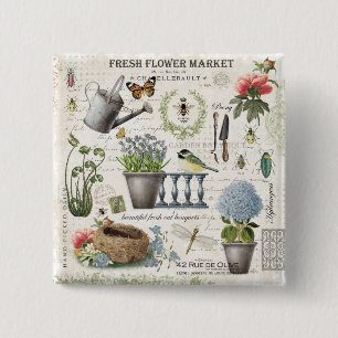 Badge Carré 5 Cm Jardin fleuri Vintage