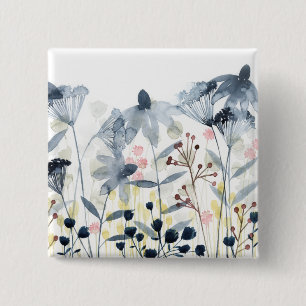 Badge Carré 5 Cm Jardins posés - fleurs d'aquarelle