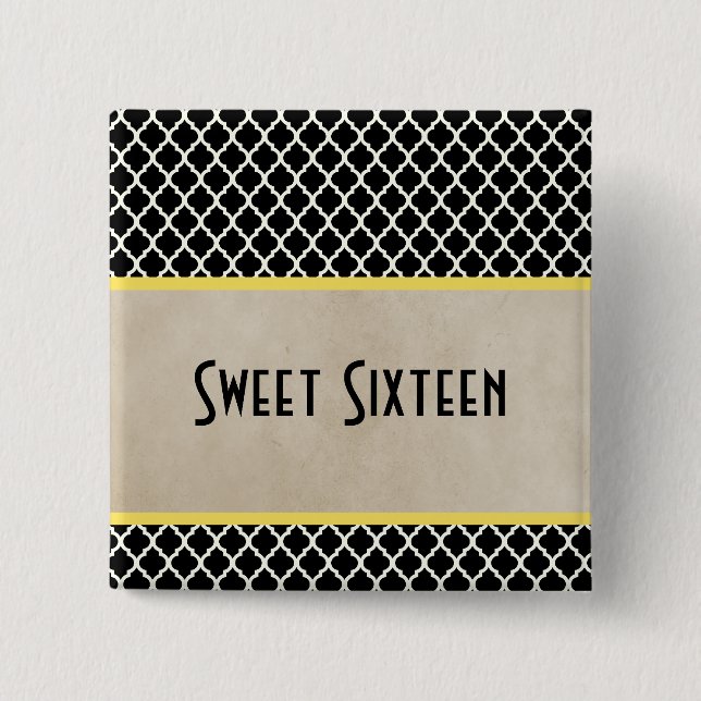 Badge Carré 5 Cm Jaune Chic Quatrefoil Sweet 16 Bouton (Devant)