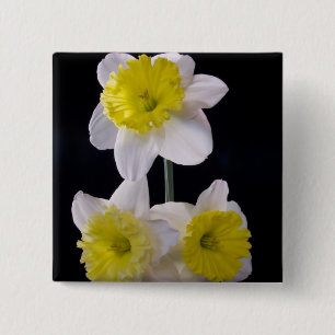 Badge Carré 5 Cm Jaune sur jonquille blanche