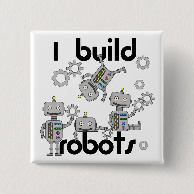Badge Carré 5 Cm Je construis des robots (Devant)