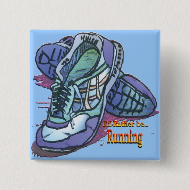 Badge Carré 5 Cm Je courrais plutôt - des baskets (Devant)