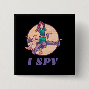 Badge Carré 5 Cm Je espionne drone espion pour filles