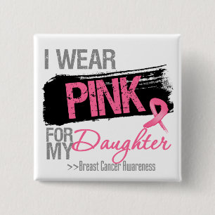 Badge Carré 5 Cm Je porte le ruban rose pour mon cancer du sein de