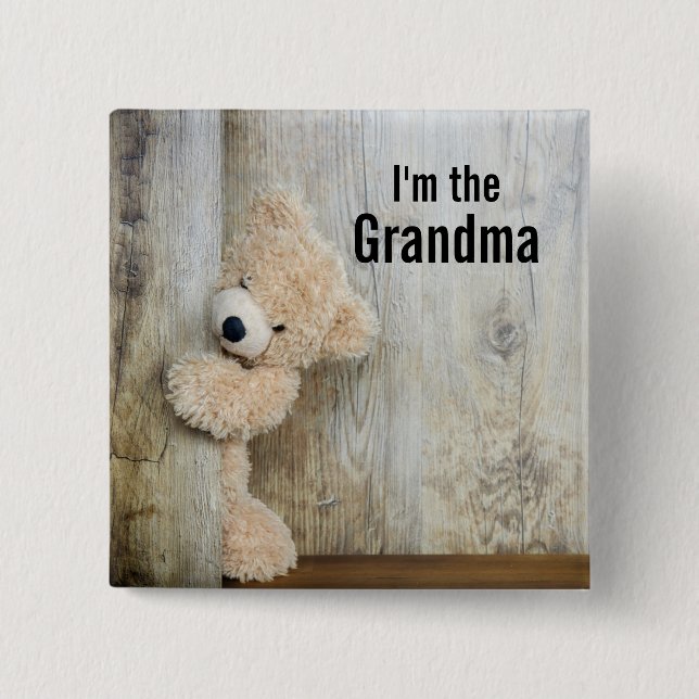 Badge Carré 5 Cm Je suis la grand-mère mignonne farcie de l'ours ph (Devant)